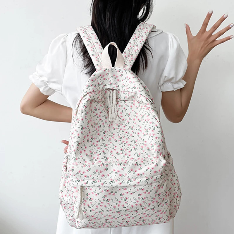 Korean Version Nylon Floral Backpack School Flower Fashion Backpack Junior High School Backpack Travel Bag 241115