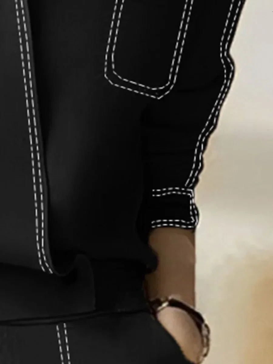 Onecozyday 2024 Womens Autumn Clothes Stand Collar Long Sleeves Top and Elastic High Waist Wide Leg Pants Loose Fit Jacket 241115