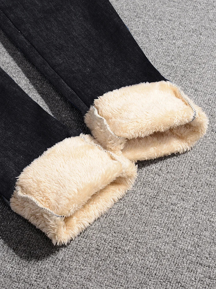 Winter Pencil Jean Thicken Lamb Fluff Skinny Denim Pants High Waist Warm Lambwool Lined Stretch Vaqueros Big Size 34 241115