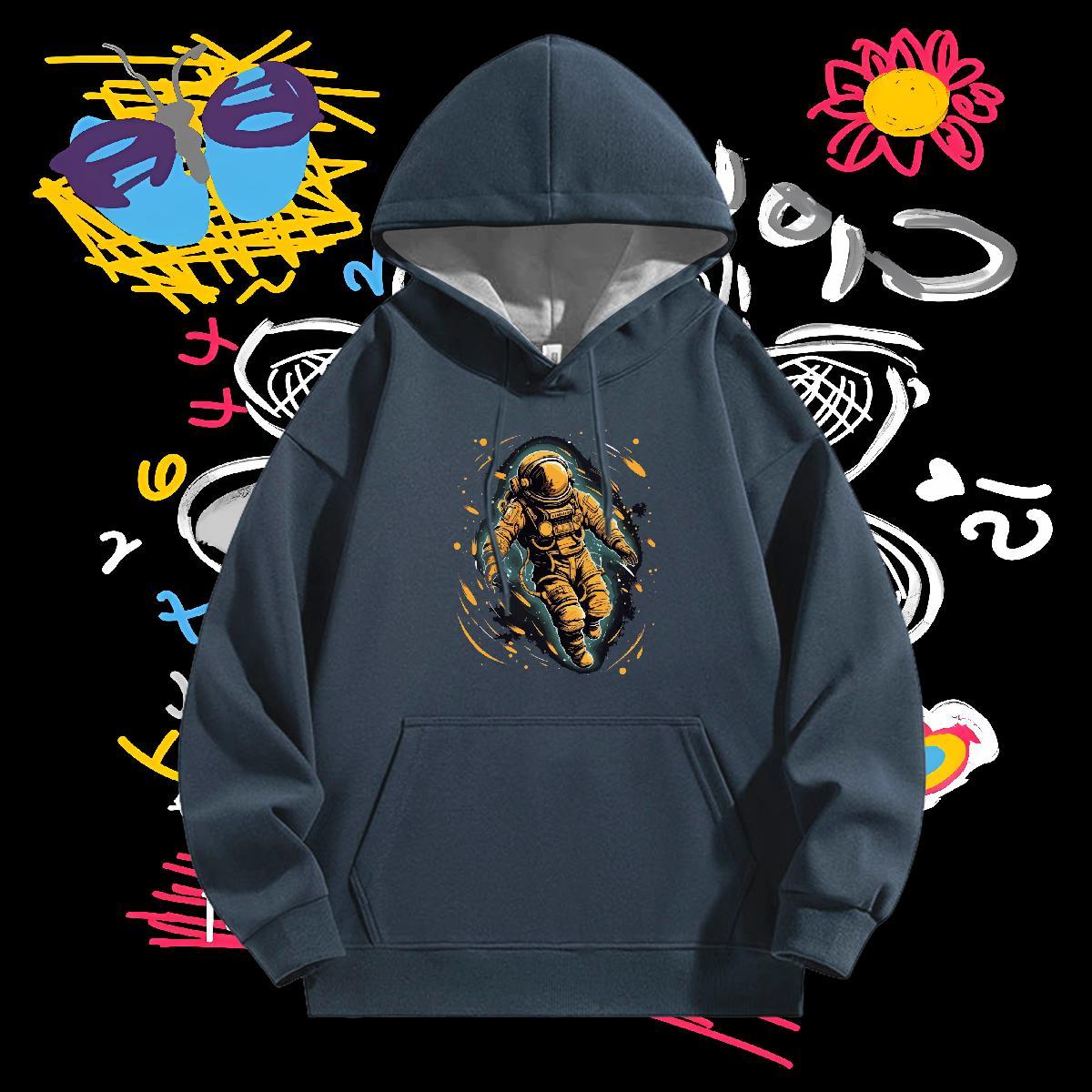 Fashion Casual Mens Hoodie Breathable Cool Hoodie Pullover Cartoon Print Pullover Hoodie Casual Daily Wear Velvet Thick