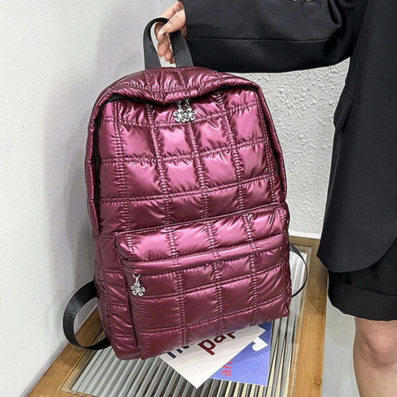 Casual Female Backpack Fashion Women School Bag Rucksack Large Capacity Space Cotton Quilted Plaid Travel Shoulder Bags For Girl 241115