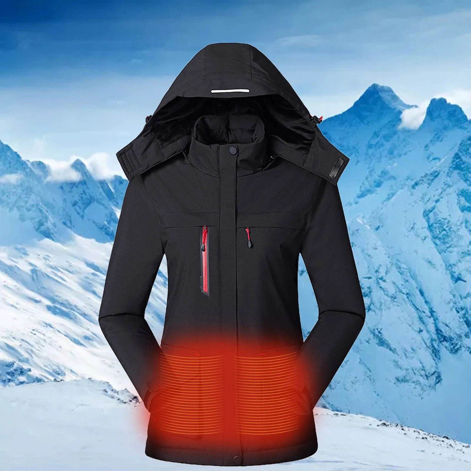 Women Heated Coat Winter Warm 3 Heating Level 4 Zones Hooded Jacket Solid Color Outwear Coats 241115