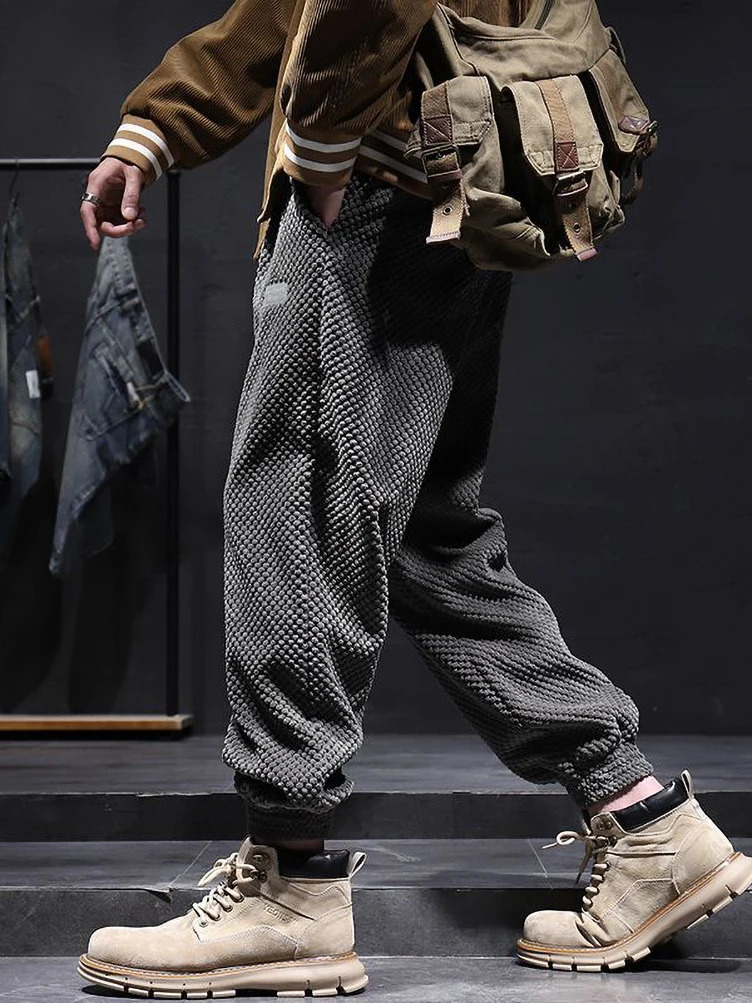 Autumn winter warm casual bag denim shorts mens streetwear Y2K loose jogging pants ankle length harem 241115