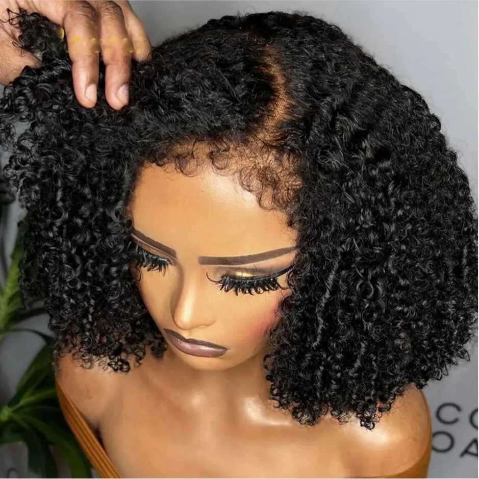 Soft short Bob black twisted curly 180 density deep lace front wig suitable for African women baby prefix synthesis daily role-playing W241116