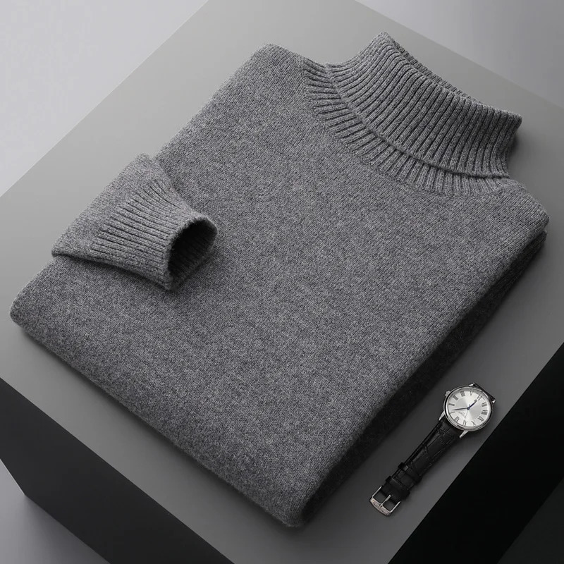 Autumn and winter cashmere sweater mens high neck thick zipper young loose warm shirt pure cotton casual knitted top 241115