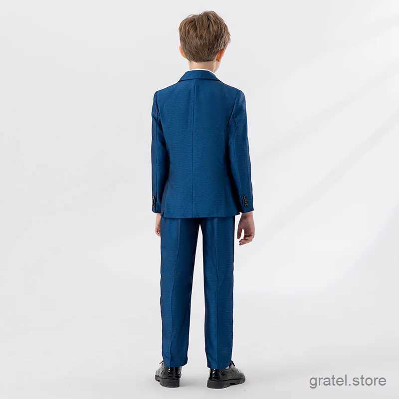 Suits Flower Boys Gary Blue Jacket Vest Pants Bowtie 4PCS Piano Party Dress Kids Ceremony Photograph Suit Children Performance Costume