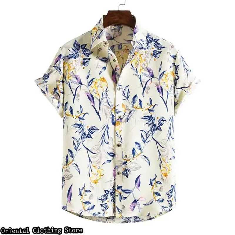 Men's Casual Shirts Hawaiian short-sleeved mens summer shirt 3D printed flower outdoor vacation casual clothing comfortable and breathable 240416