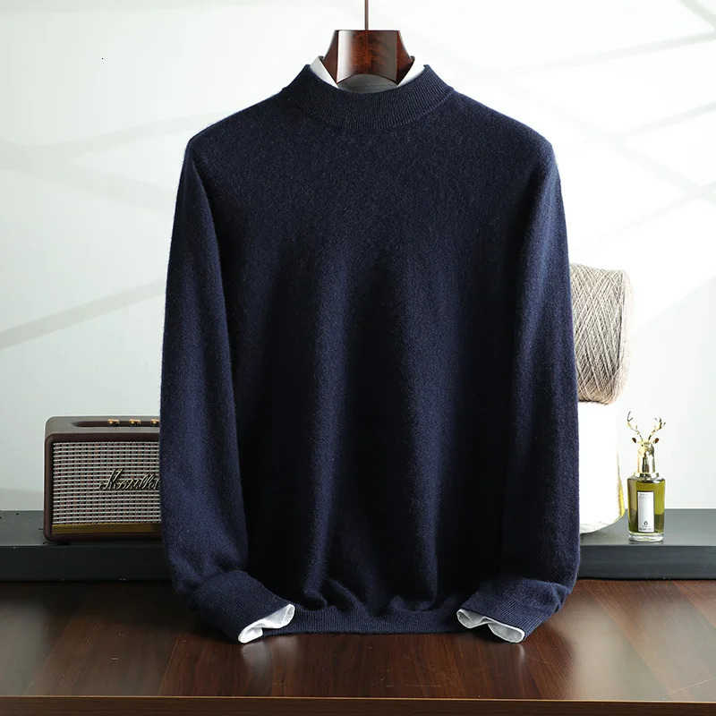 {100% Cashmere} Mens Cashmere Selling Half High Collar Solid Color Knitted Sweater 241115