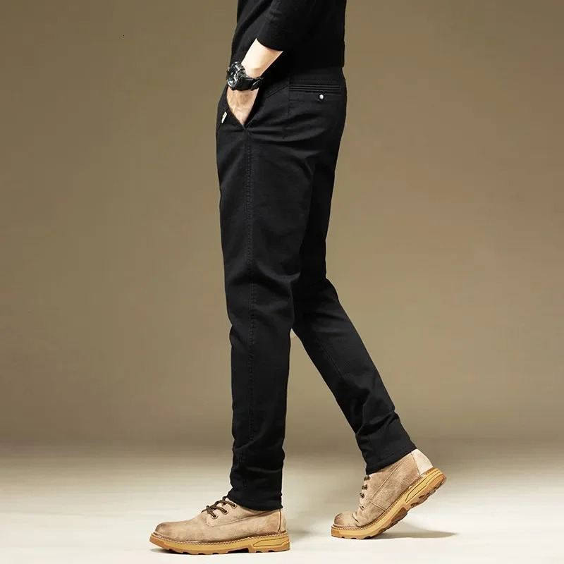 KUBRO Mens Casual Cotton Solid Color Spring and Autumn Straight Business Work Pants High Quality Fashion Black Grey Trousers 241115