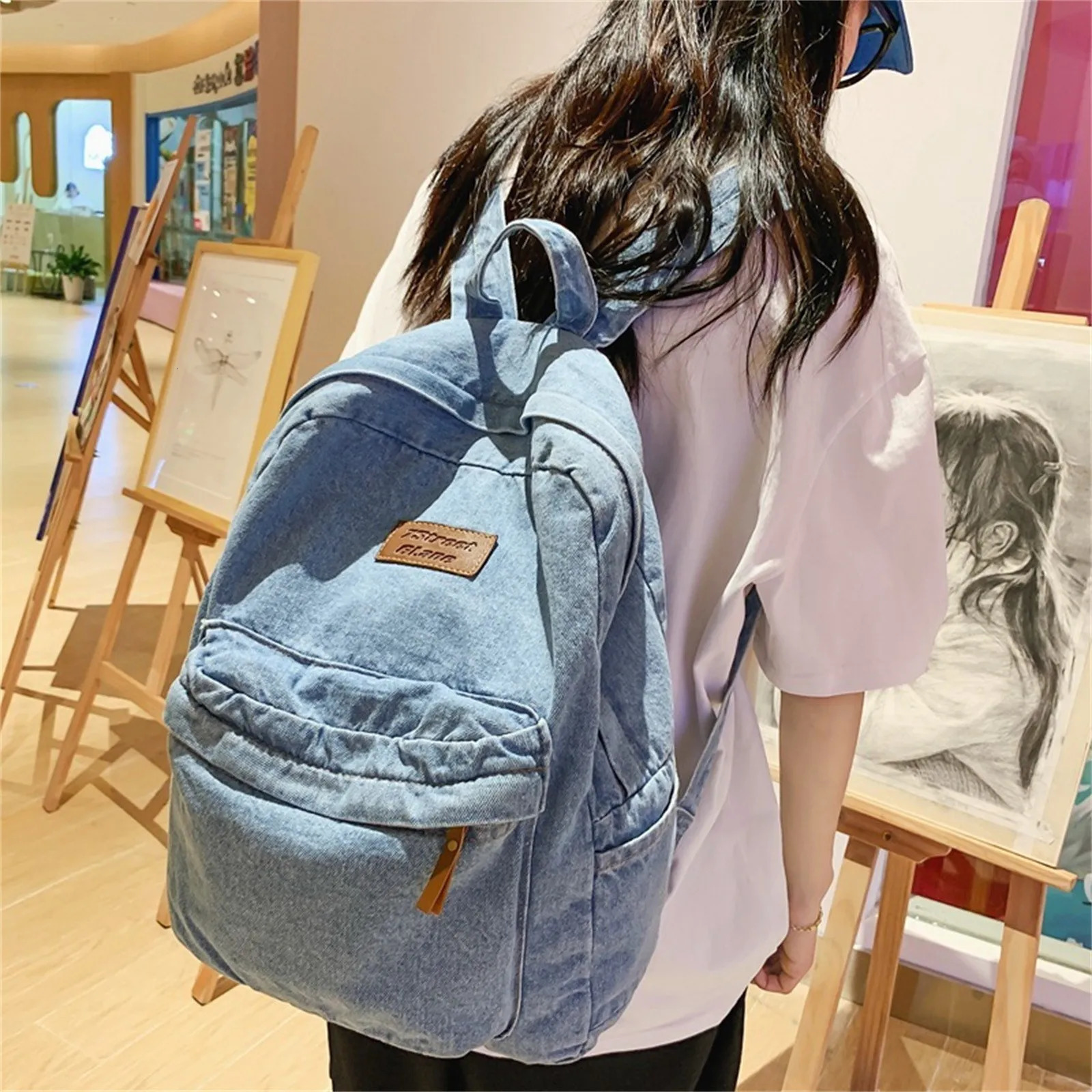 Denim Backpack For Girlswomen Classic Retro Bookbags School Bag Travel Jeans Backpack For College WomenS Handbag 241115