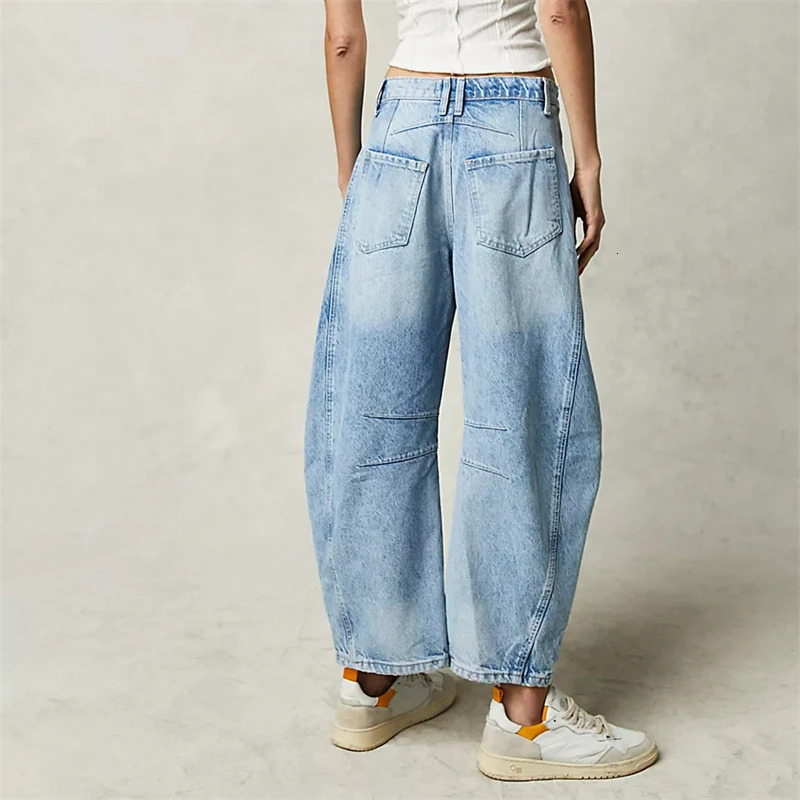 Midiross High Stretch MidRise Barrel Jeans Fashion wide Leg Shape Women Casual Baggy Mid Waist Denim 241115