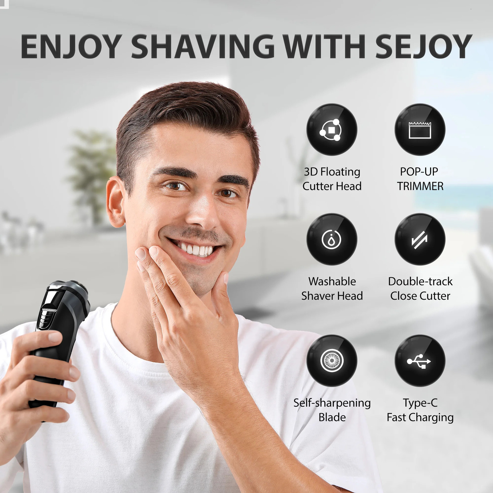 Sejoy 5W Electric Rotary Shavers for men 2 in 1 Razor Rechargeable Hair Trimmer 3D Floating Blade Washable Shaving Beard Machine 241115