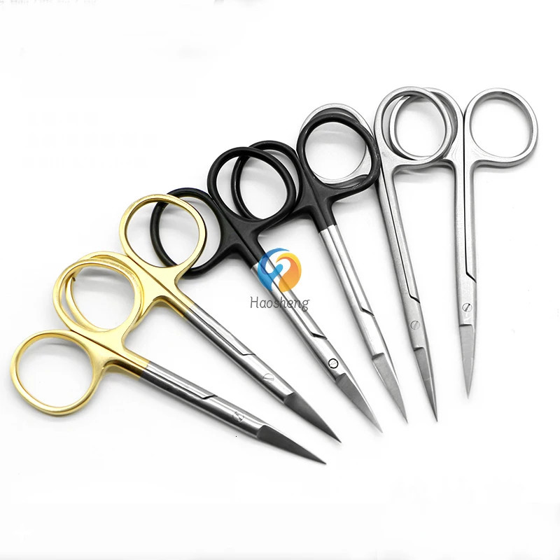 9.5cm Sliver Black Gold Handle Superfine Stich Eyelid Iris Scissors Straight Curved 241115