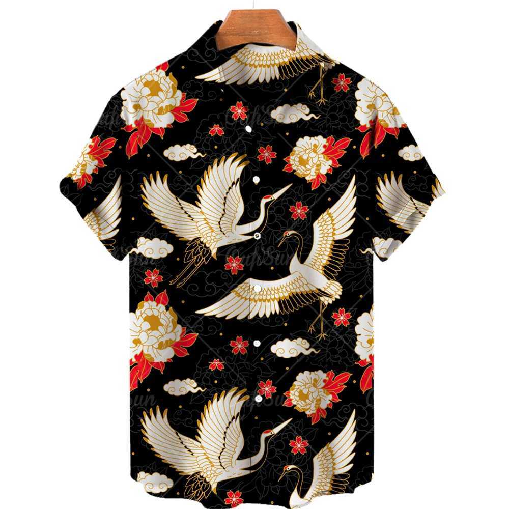 Men's Casual Shirts Animal Flamingo 3D Print Beach Hawaiian Summer Flower Shirt Short Sleeve Streetwear Loosed Camisa Social Blouse Men Cadiz 240