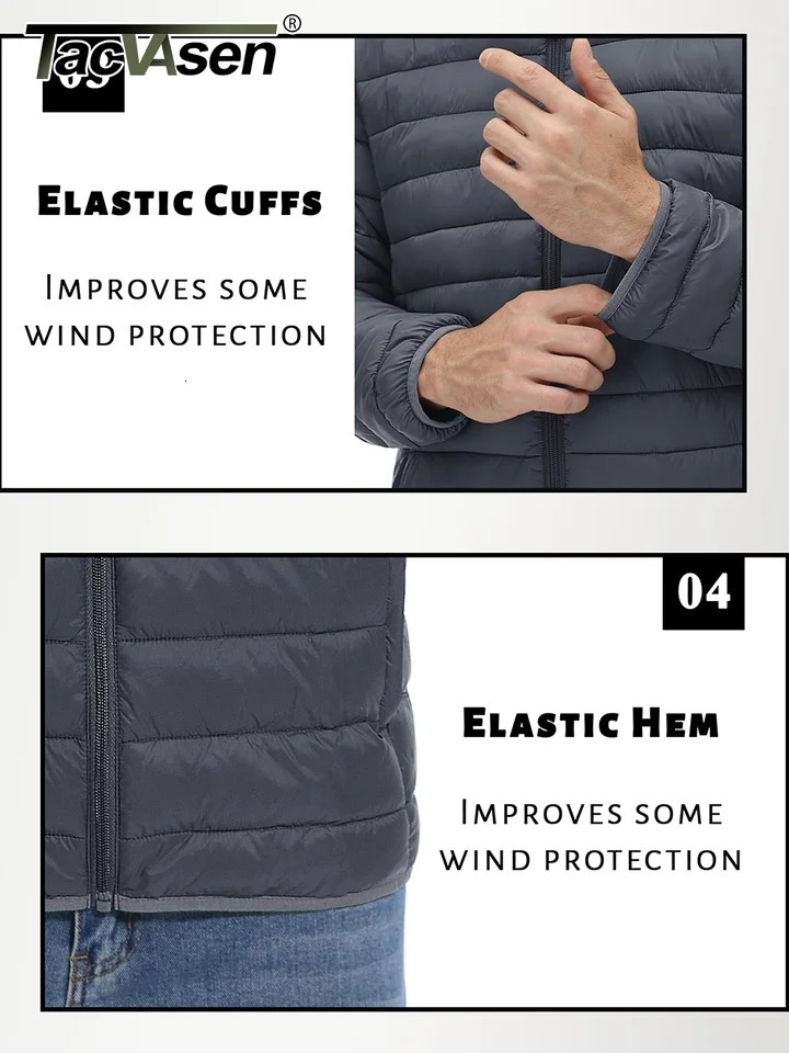 TACVASEN Lightweight Puffer Jackets Mens Quilted Polyester Nylon Jacket Ripstop Quick Dry Hooded Down Insulated Windbreaker Coat 241115