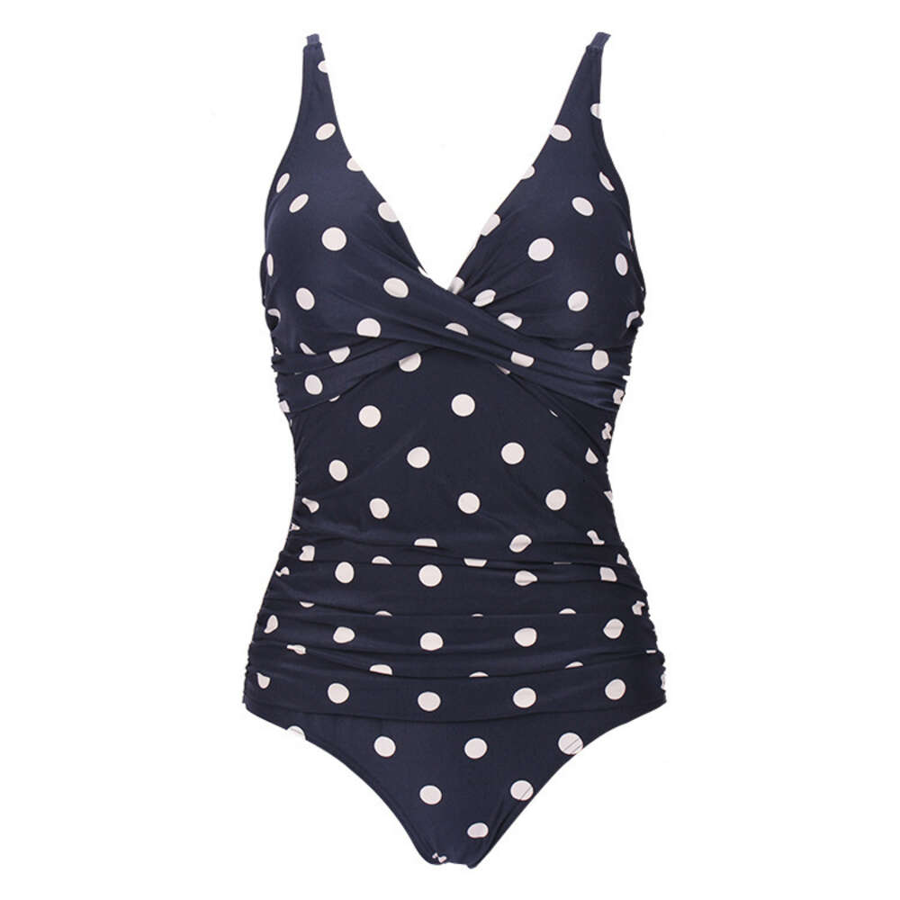 2024New Double Shoulder Pleated Belly Covering Triangle One Piece Swimwear for Swimming Women F41654
