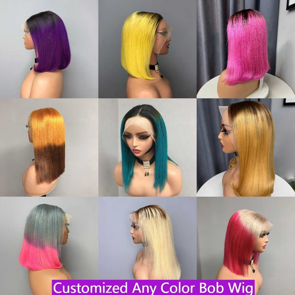 Glueless Double Drawn Straight Bob Wig Human Hair Lace Front Wig Ombre Highlight Raw Vietnamese Hair HD Full Lace Frontal Wigs
