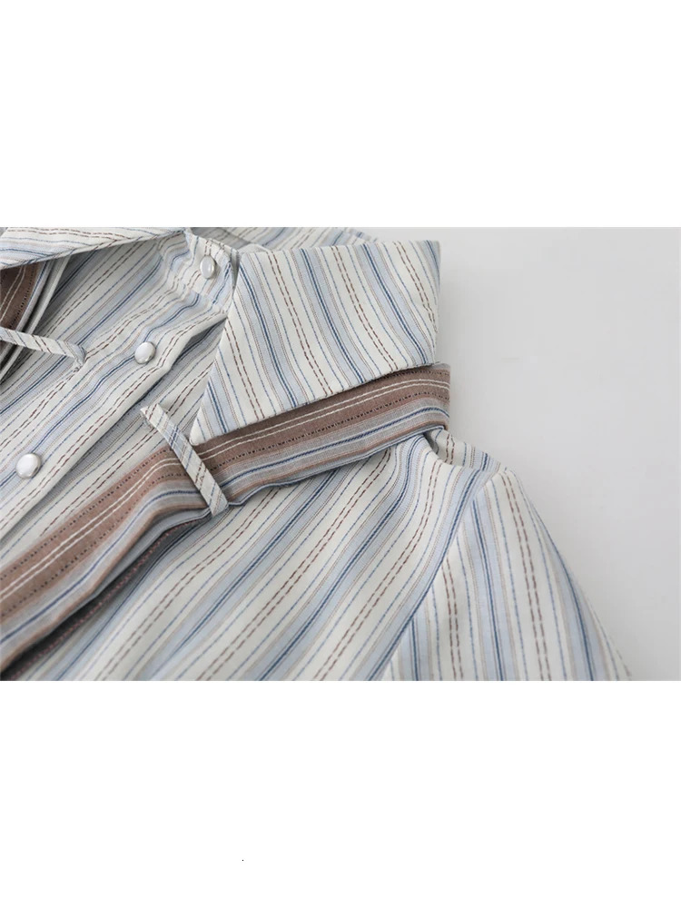 Autumn womens retro preparatory style 2000s aesthetic striped shirt with tie long sleeves crop top Y2k streetwear 241115