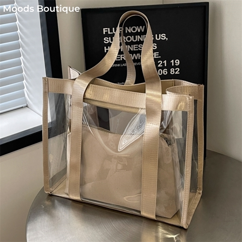 MOODS 2-in-1 Womens Shoulder Bag Set PVC Transparent Waterproof Large Capacity Shopping Beach Handbag 2024 Summer Latest Handbag 241115