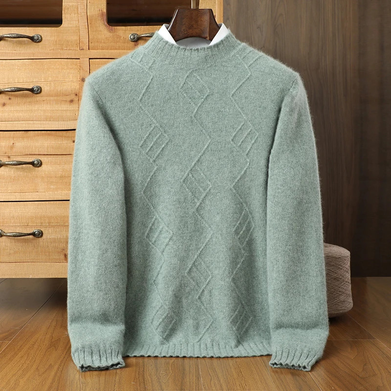 autumn and winter cashmere sweater mens round neck diamond head long sleeved knitted loose bottom 241115