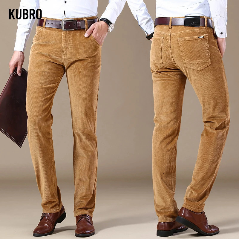 5Color Mens Thick Corduroy Casual Pants Winter Business Fashion Stretch Regular Suitable for Trouser Clothing 241115