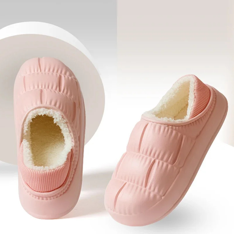 Couple Winter Warm Waterproof Soft Lithe Fluffy Slippers For Women Men Wrap Heel Antiskid Ladies Home Casual Cotton Shoes 241115