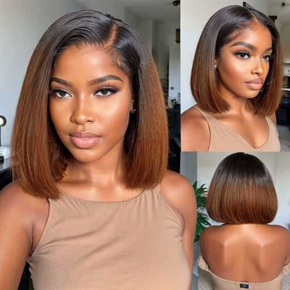 Glueless Double Drawn Straight Bob Wig Human Hair Lace Front Wig Ombre Highlight Raw Vietnamese Hair HD Full Lace Frontal Wigs