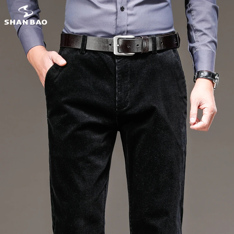 SHAN BAO AutumnWinter Straight Loose Corduroy Pants Classic Business Mens High Waist Casual 241115
