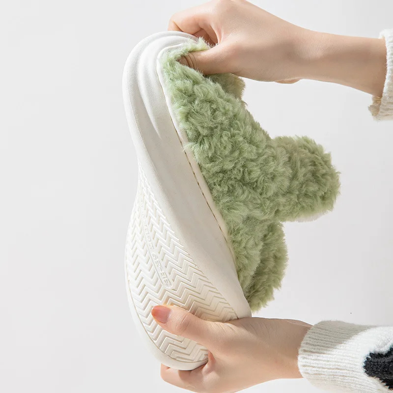 Women Warm Fur Slippers Couples Winter Platform Shoes Soft Plush Thick Sole Girls Boys Indoor Street Snow Boots Fluffy Footwear 241115