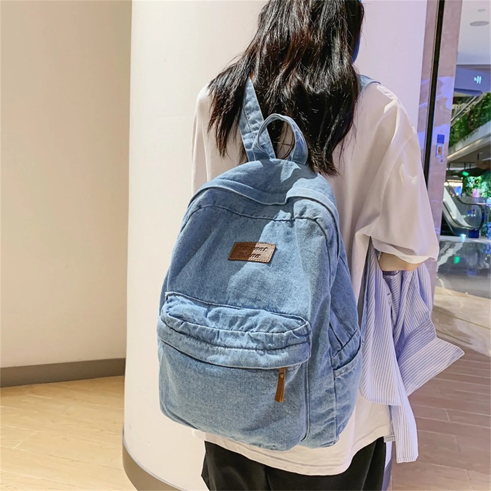 Denim Backpack For Girlswomen Classic Retro Bookbags School Bag Travel Jeans Backpack For College WomenS Handbag 241115