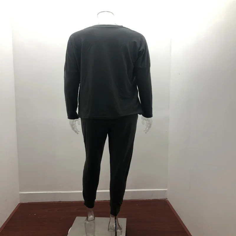 Womens Long Sleeve Round Neck Top and Pants Set Simple Solid Colour Pajama Casual O Two Piece Outfit 241115