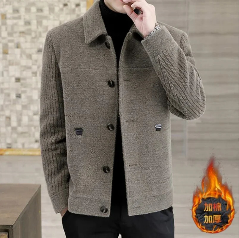 2024 Autumn Winter Mens Wool Blends Thickened Jacket Coat Korean Version Slim Fit Casual Business Short 241115