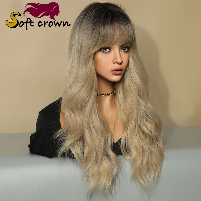 New for Ladies mid length wavy lace wig headpiece with gradient highlights Brown pink Purple hair girl cosplay synthetic wig 22 inches