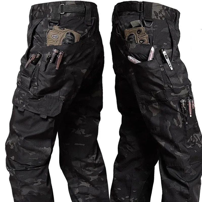 mens tactical pants outdoor work and leisure cargo handcart waterproof multi pocket wearresistant training 241115