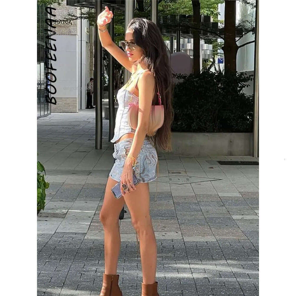 Two Piece Dress BOOFEENAA Y2k Streetwear Sexy Denim Set Tube Top and Low Waist Mini Skirt Women Summer Club Outfits C71FH49 230209