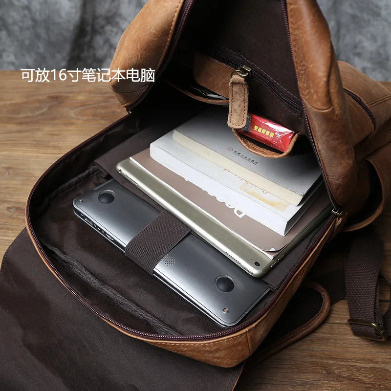 NZPJ Vintage Genuine Leather Mens Backpack Top Layer Cowhide Casual Backpack 16 Laptop Bag Large Capacity Outdoor Travel Bag 241115