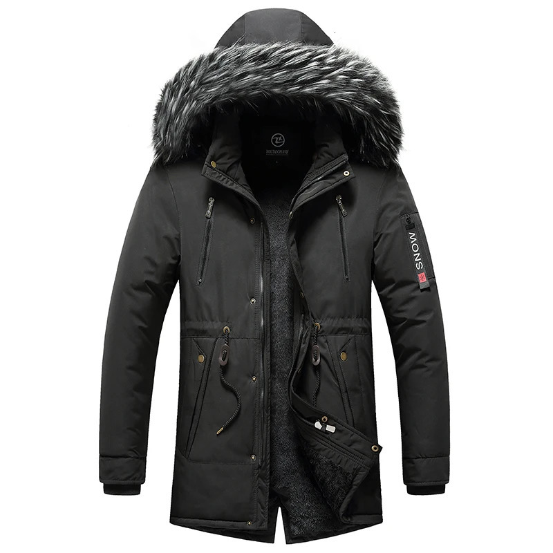 Winter Men Warm Jacket Cotton Windproof Casual Parkas Coat Fur Collar Thicken Outwear Detachable Hat Male 241115