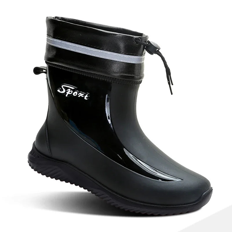 2024 Short Rain Boots for Men Nonslip Wearresistant Rainy Day Outdoor Fishing Rubber Shoes Cotton Waterproof Mens Rain Boots 241115
