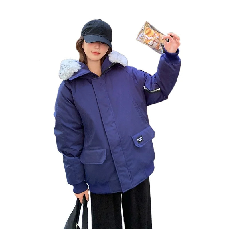 Fashionable Retro Womens Fur Collar Parker Cotton Coat Winter Style Casual Thick Warm Loose Jacket 241115