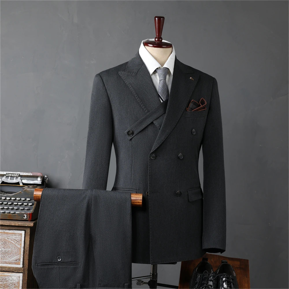 Autumn Three Piece Mens Solid Suit Set Double Breasted Formal Suits Full Sleeves Men Tuxedo Business Outfit 241115