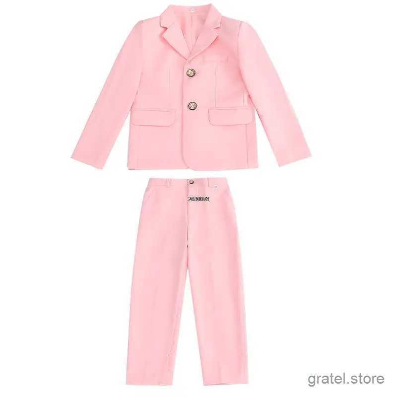 Suits Girls Pink Formal Wedding Suit Kids Jacket Pants 2PCS Party Photograph Set Teenager Tuxedo Party Dress Dance Show Costume