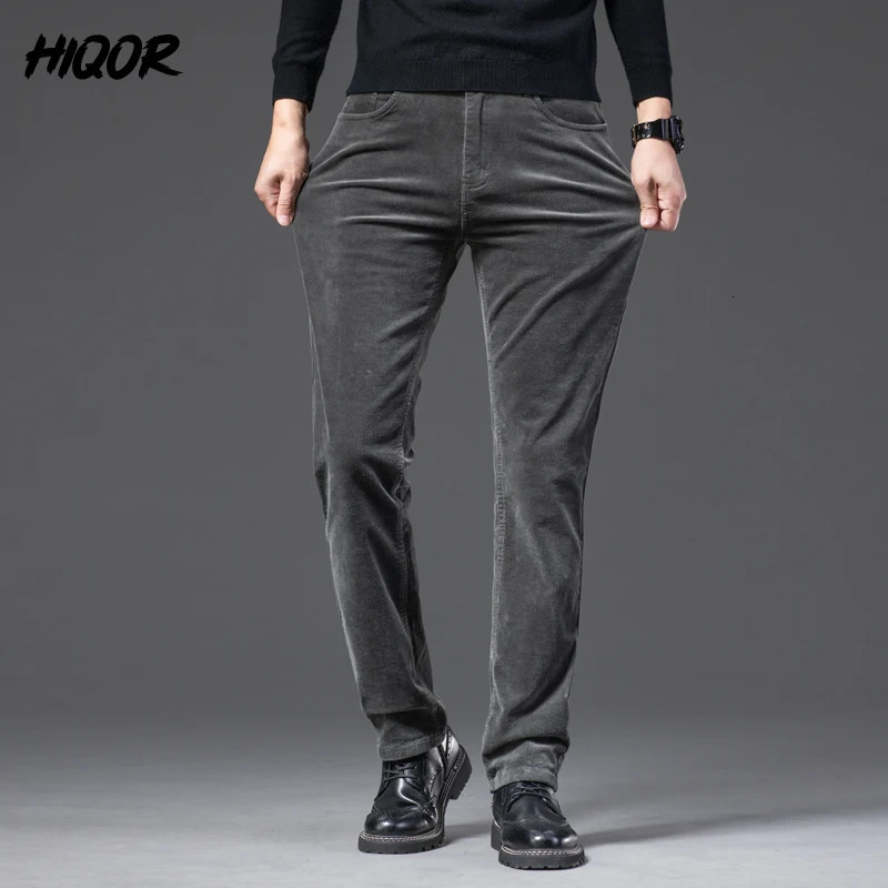 HIQOR Mens Winter Wool Warm Corduroy Pants Casual Bag Cotton Business Straight Work Clothes 241115