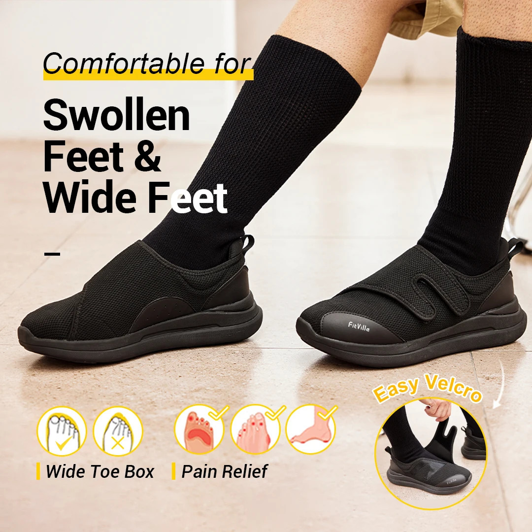 FitVille diabetes Shoes Mens super wide walking casual shoes suitable for Swollen feet orthopedic adjustable with arch support pad 241115