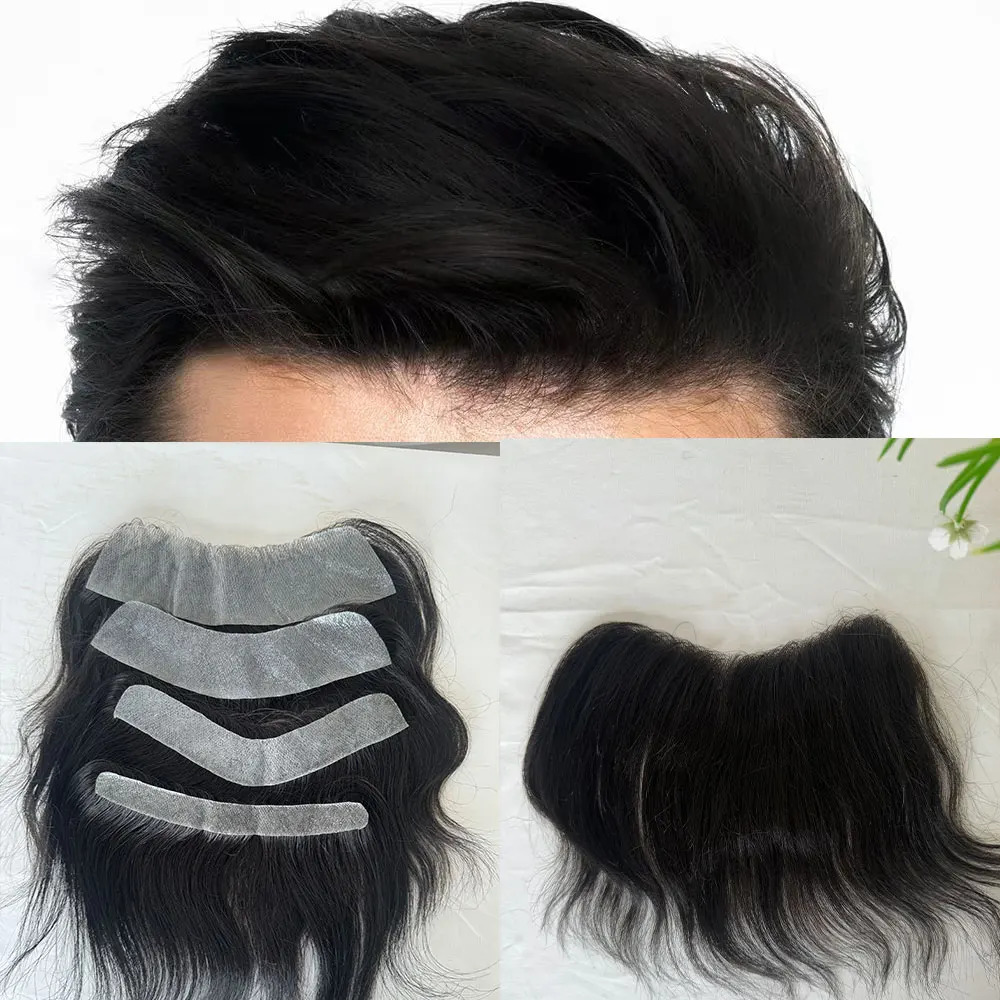 Ultra Thin PU Skin Toupee for Men Front Hairline Toupee Frontal Hair Topper 100% Human Hair Black 1B Color 241115