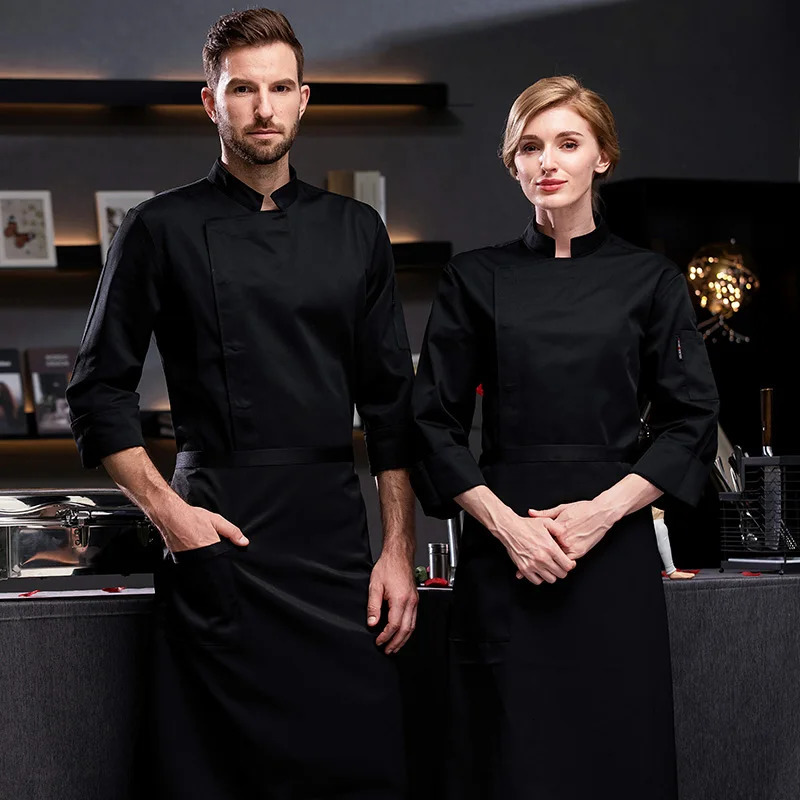 White chef jacket long sleeve coat Tshirt el uniform restaurant Bakery Breathable Cooking clothes 240412