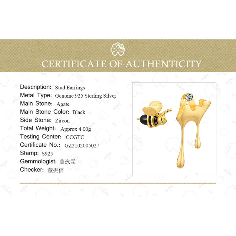 Lotus Fun Real 925 Sterling Silver Handmade Fine Jewelry 18K Gold Bee and Dripping Honey Asymmetric Stud Earrings for Women Gift 241116
