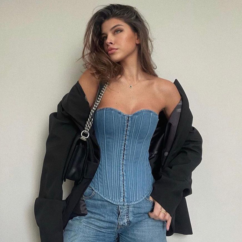 Sexy Denim Corset | Women's Summer Off Shoulder Tank Top B1