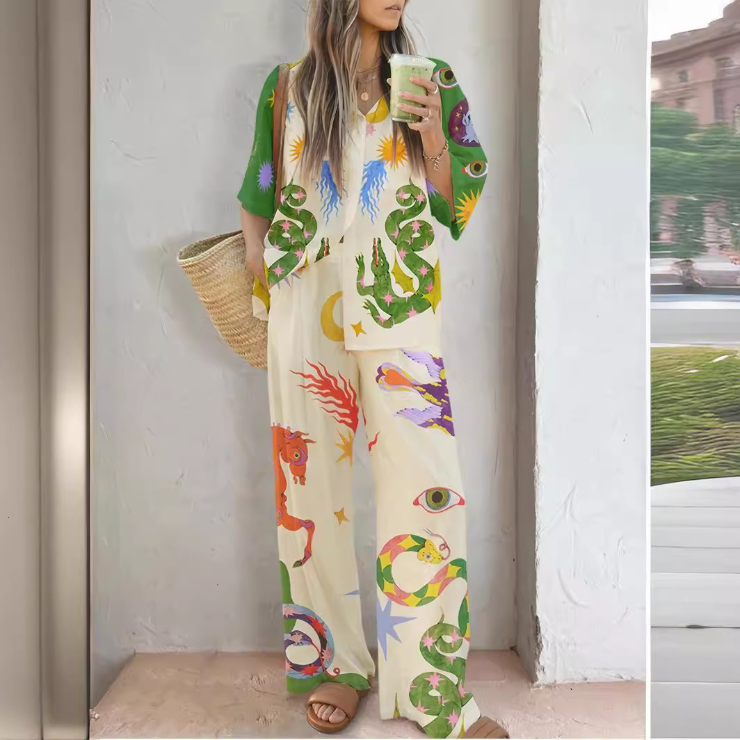 Summer Womens Fashion Street Trend Print Casual Large Size Set 240416
