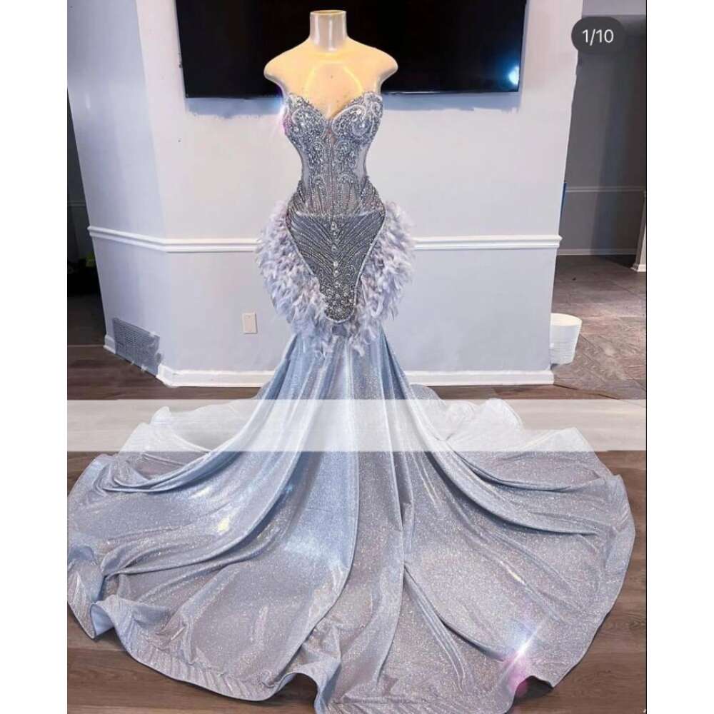 Sparkly Sexy Mermaid Prom Dresses Sier Crystals Black Girls Evening Gowns Party Wear Vestidos De Graduacion