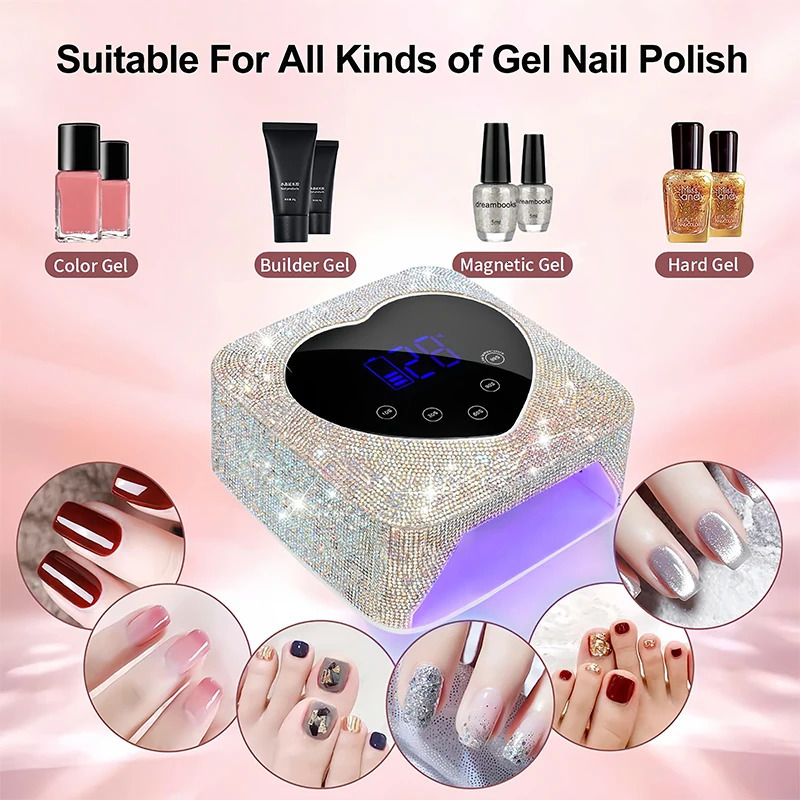 Rechargeable UV LED Nail Lamp 72W Cordless UV Light for Nails With Rhinestone Heart Shaped Manicure Pedicure Machine Nail Tools 240416
